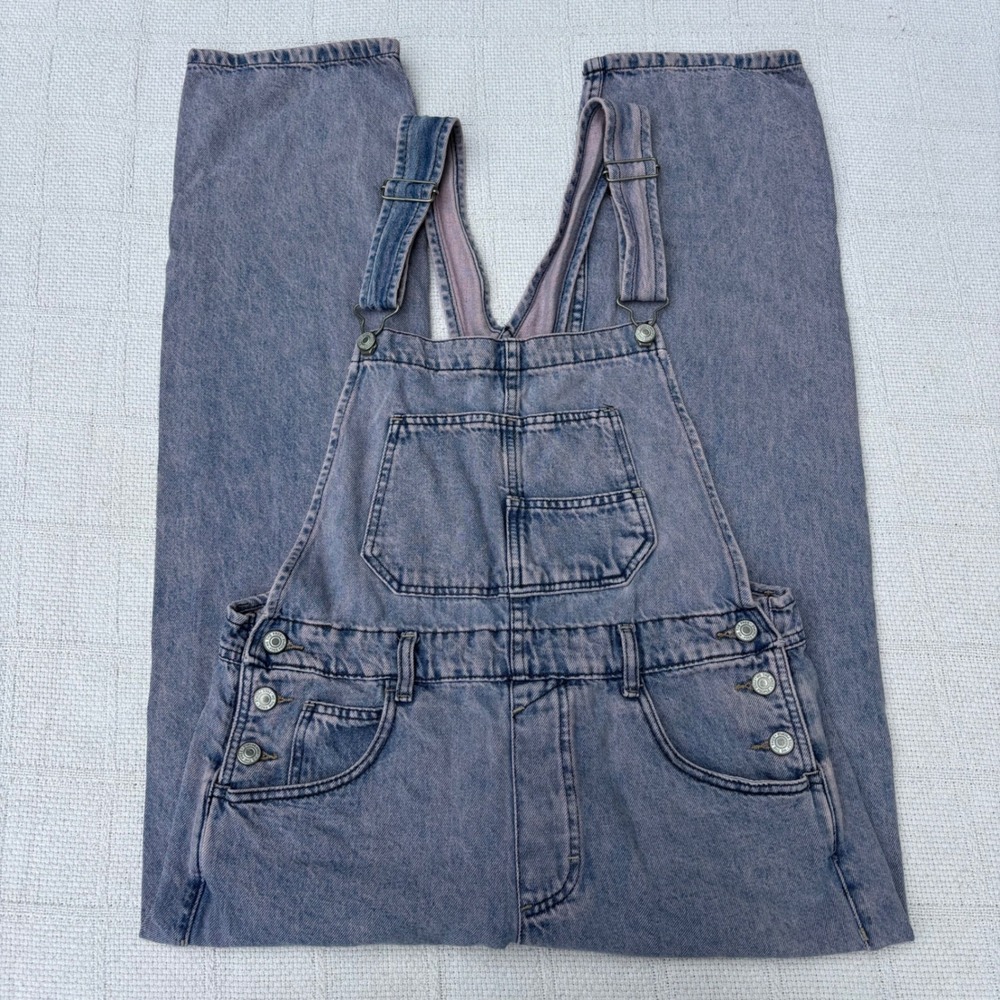 Women's Small We The Free People Ziggy Straight Leg Denim Overalls Pink Dreams